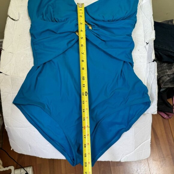 SPANX Bayside Halter Shaping 1Piece Swimsuit Ring Buckle Slimming Padded Blue 14 - Picture 14 of 16